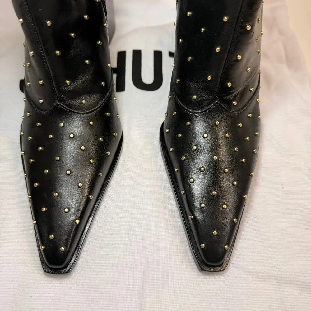 Schutz Raffaela Studded Pointed Toe Bootie Black Leather Size 8 NWT Grunge